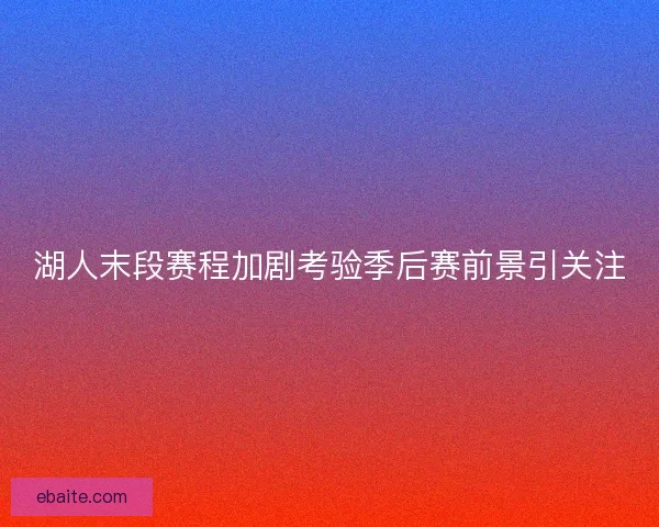 湖人末段赛程加剧考验季后赛前景引关注